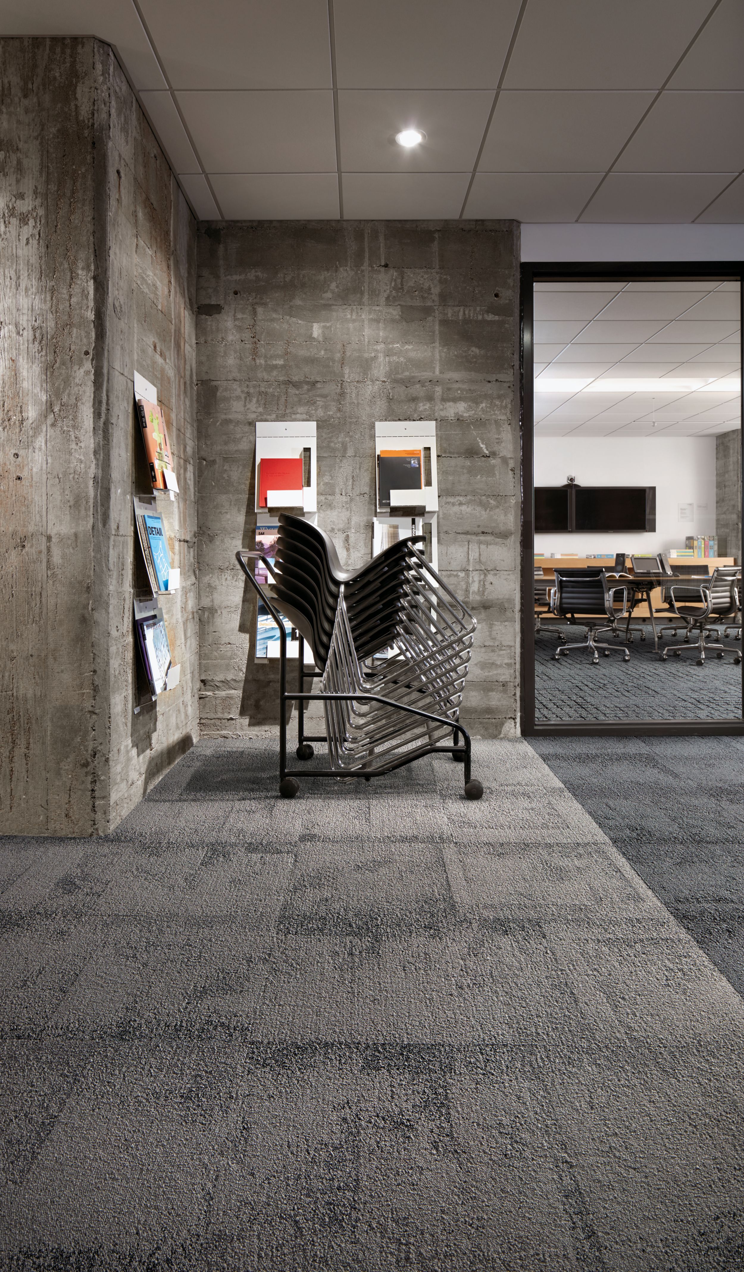 Interface Flagstone carpet tile with stack of chairs image number 1